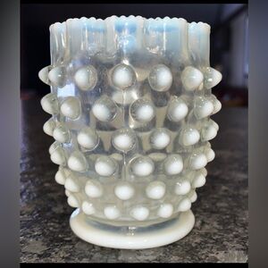 Opalescent Hobnail Elson Crimped Edge 4.5” Glass Vase